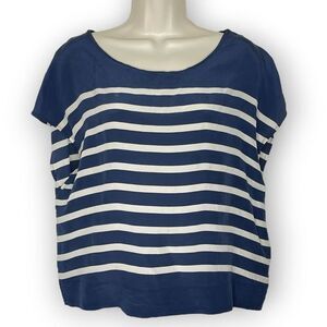 Joie Silk Navy White Striped Sailor Shirt Top Blouse Women’s Size Small